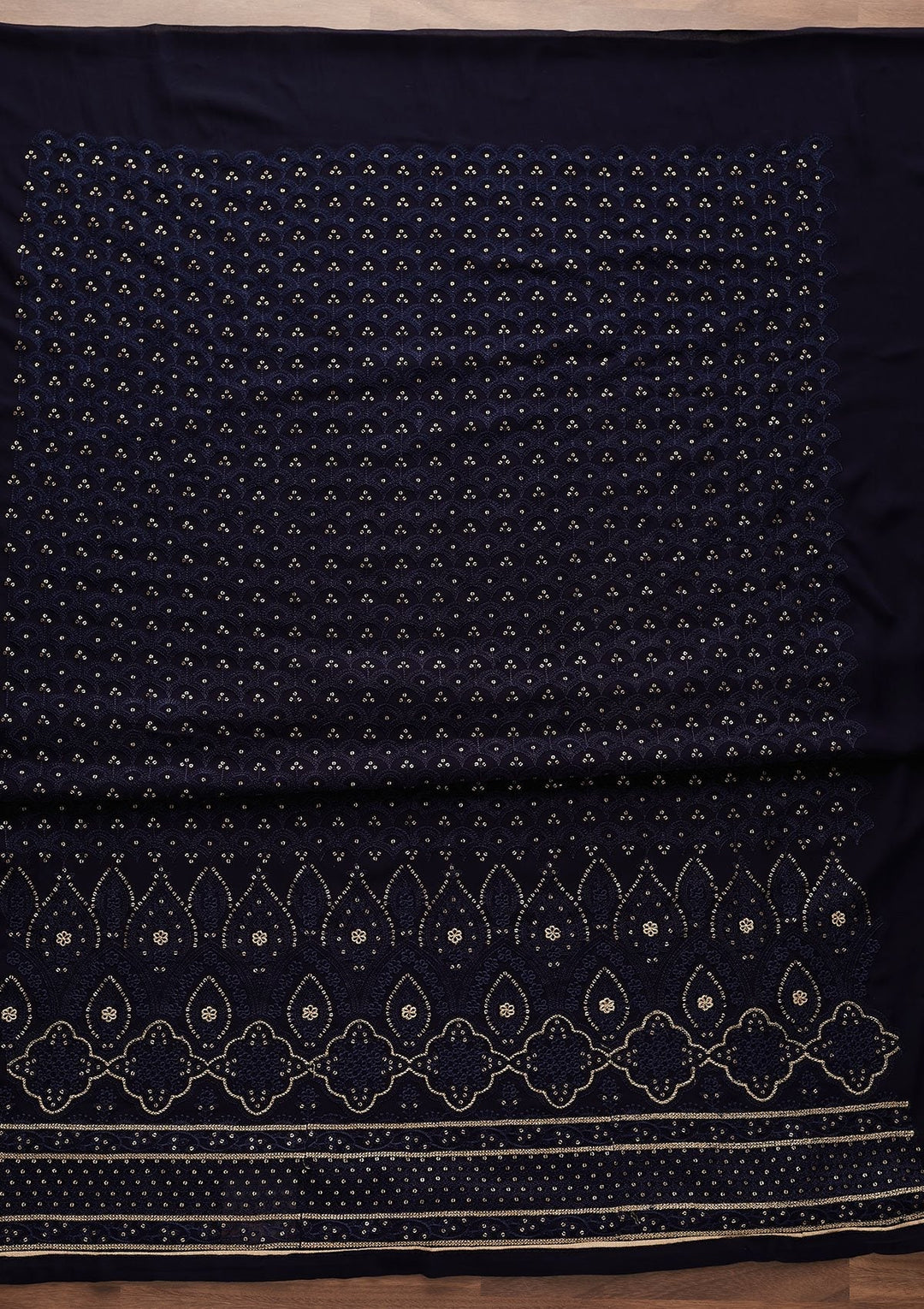 Navy Blue Threadwork Georgette Designer Unstitched Salwar Suit - Koskii