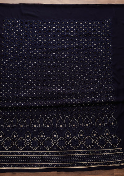 Navy Blue Threadwork Georgette Designer Unstitched Salwar Suit - Koskii