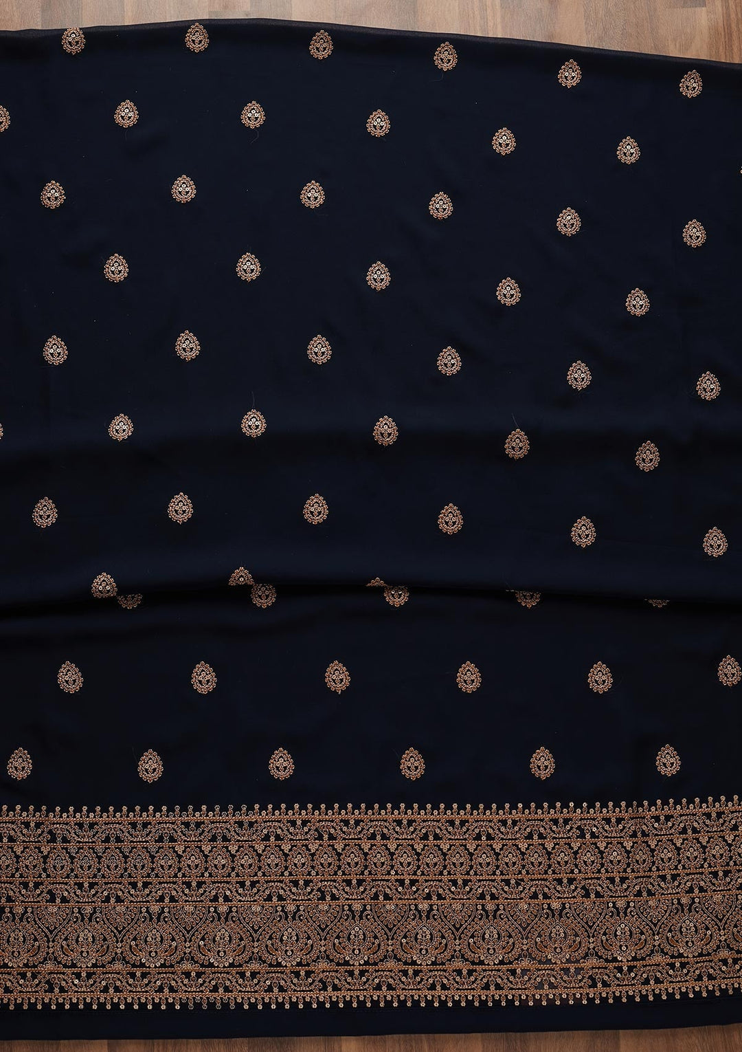 Navy Blue Threadwork Georgette Unstitched Salwar Suit - Koskii