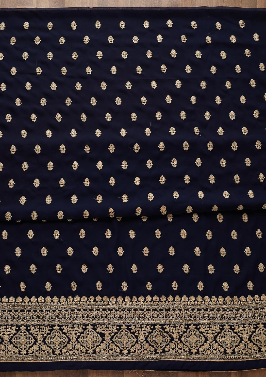 Navy Blue Threadwork Georgette  Unstitched Salwar Suit - Koskii