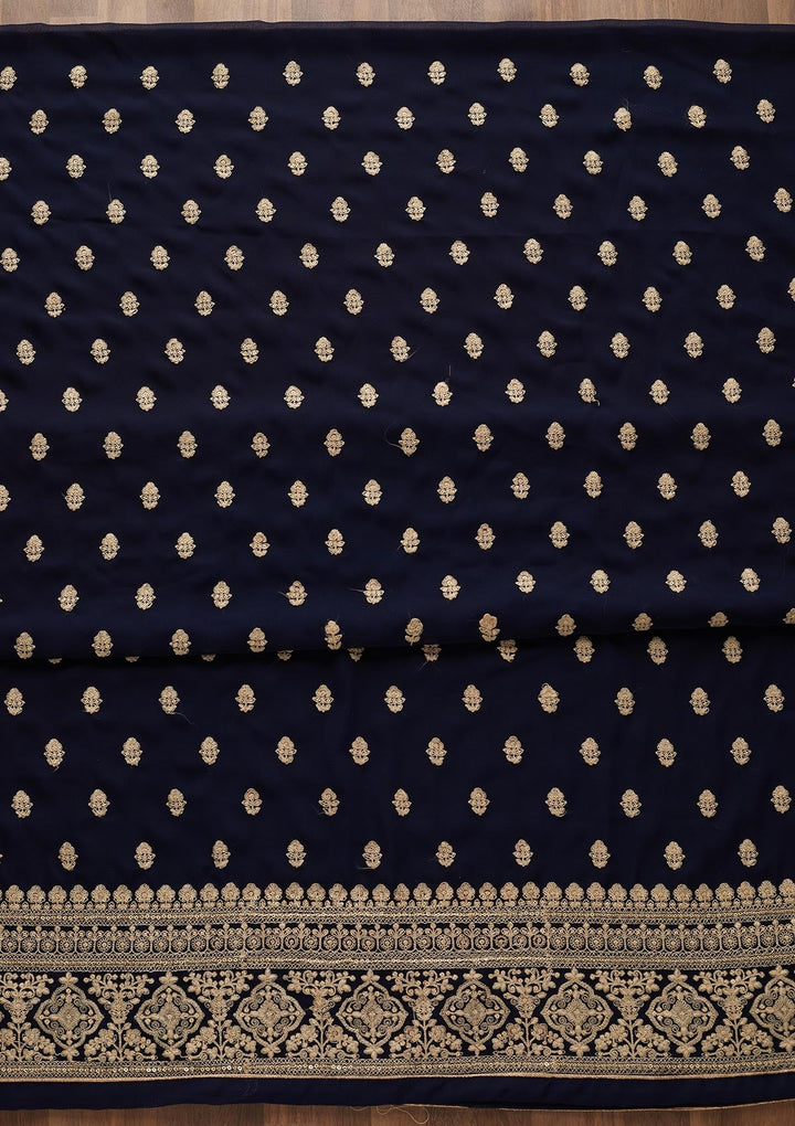 Navy Blue Threadwork Georgette  Unstitched Salwar Suit - Koskii