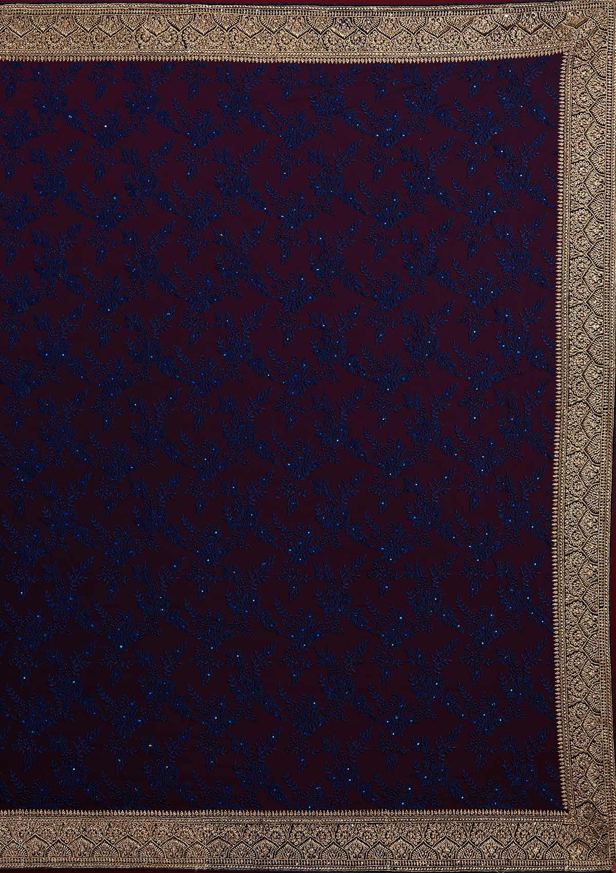 Navy Blue Threadwork Georgette Designer Saree - Koskii