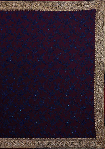 Navy Blue Threadwork Georgette Designer Saree - Koskii