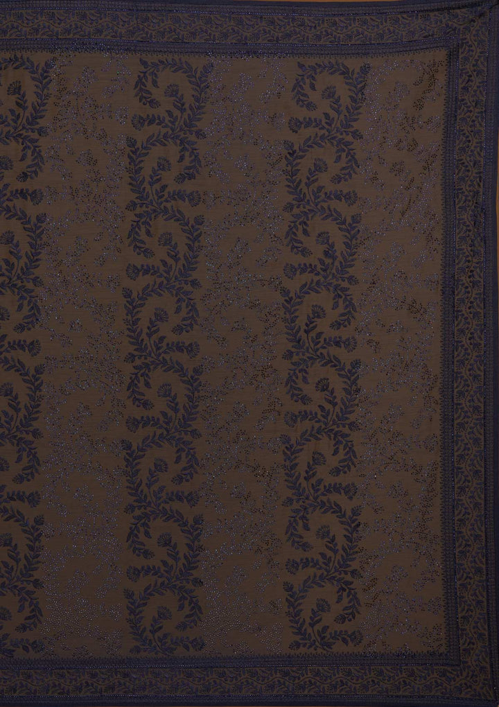 Navy Blue Threadwork Georgette Designer Saree - Koskii