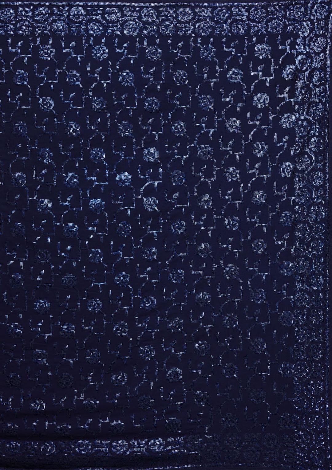 Navy Blue Threadwork Georgette Saree - Koskii
