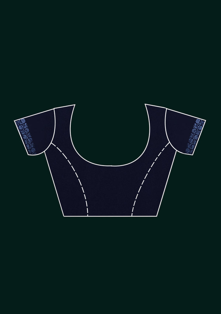 Navy Blue Threadwork Georgette Saree - Koskii