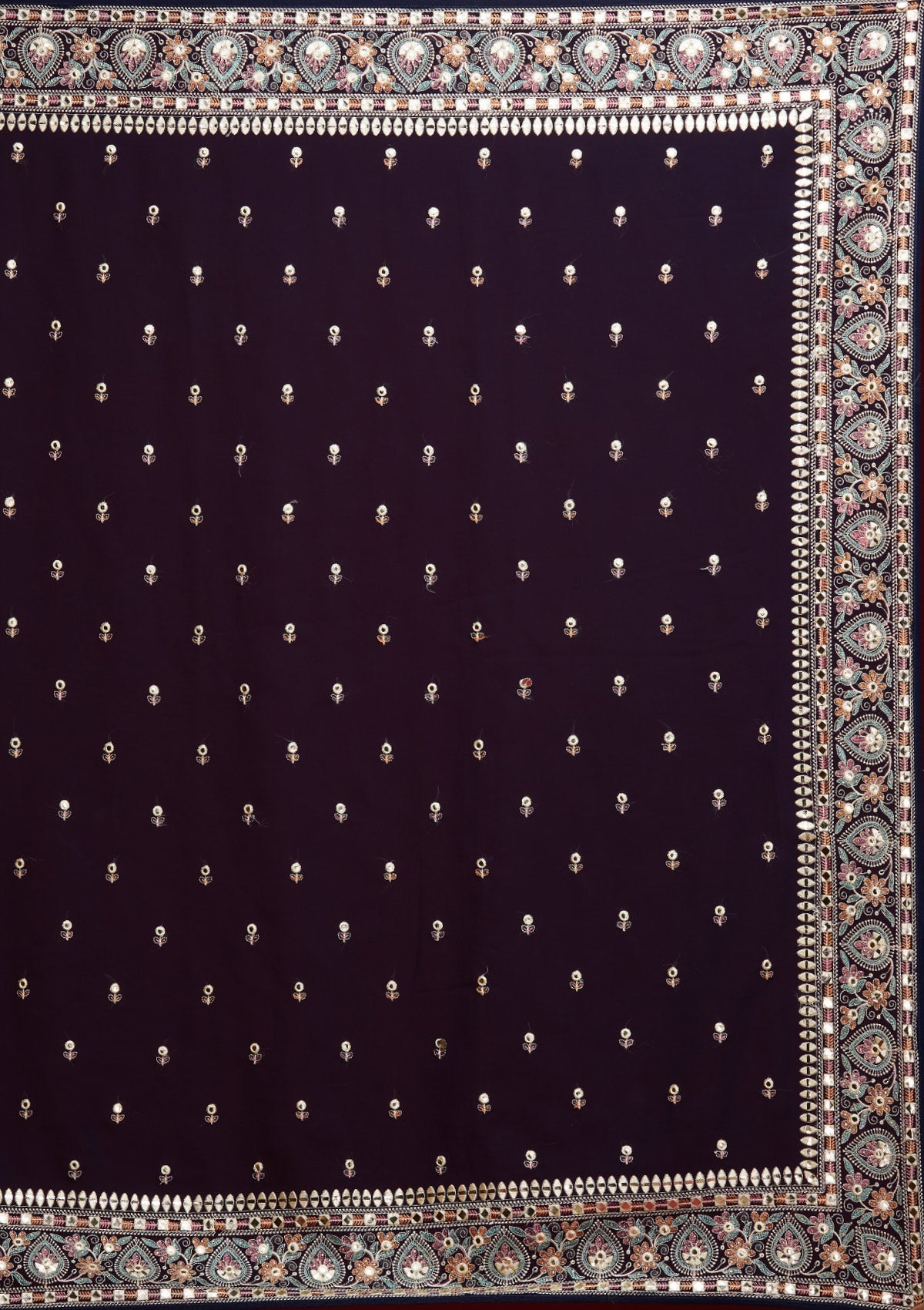 Navy Blue Threadwork Georgette Saree - Koskii