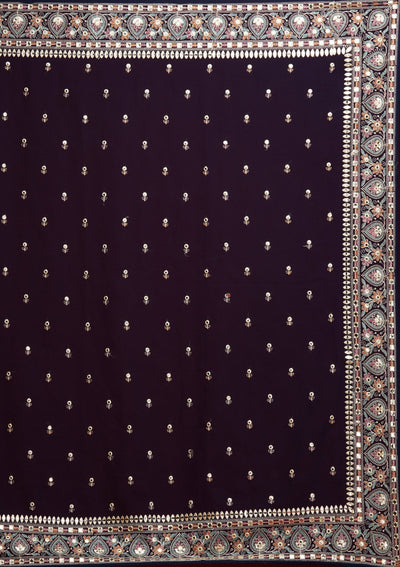 Navy Blue Threadwork Georgette Saree - Koskii
