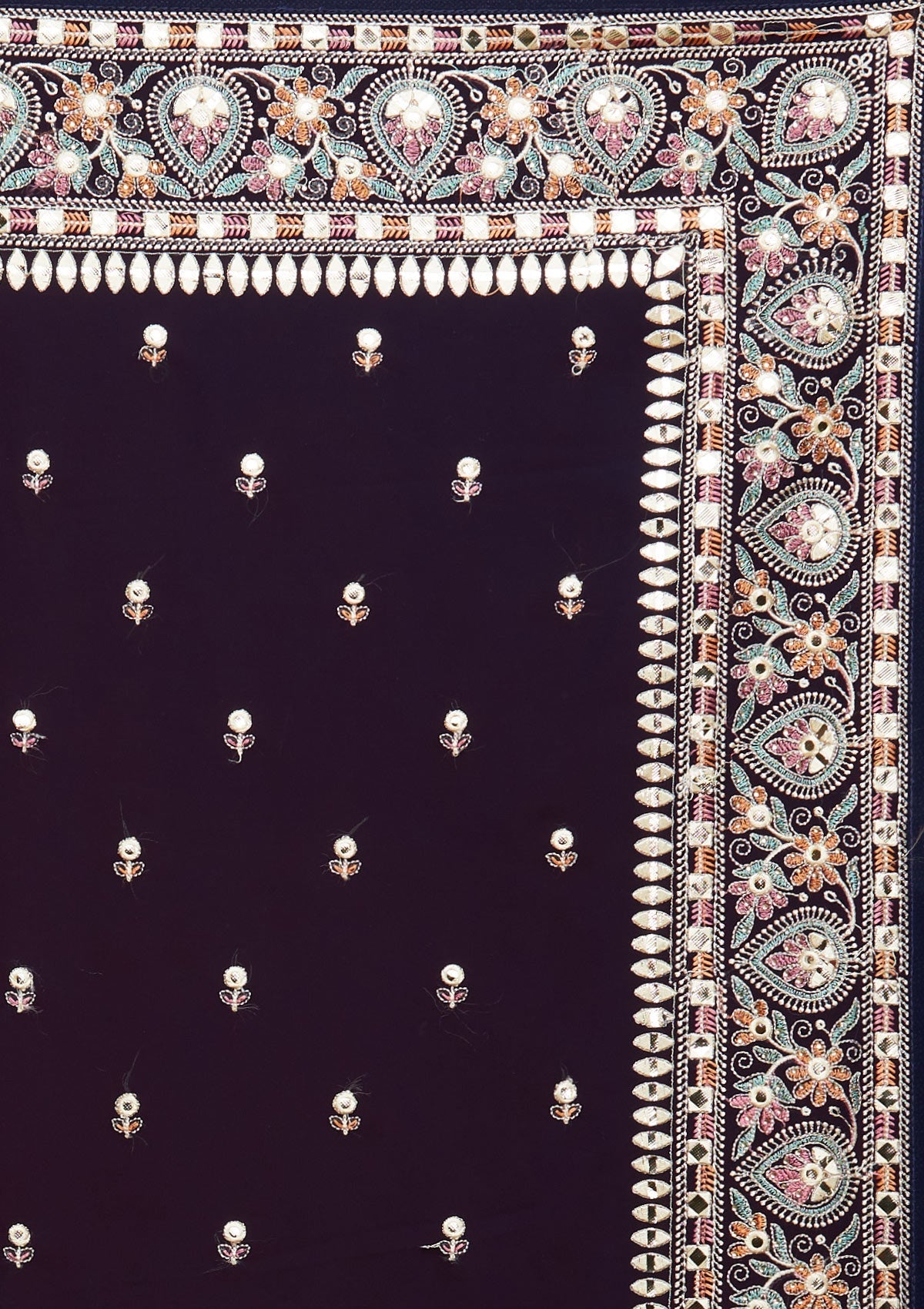 Navy Blue Threadwork Georgette Saree - Koskii