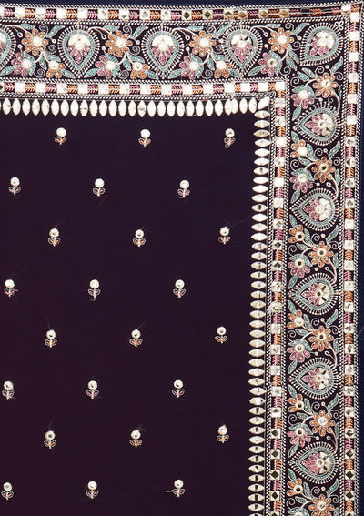 Navy Blue Threadwork Georgette Saree - Koskii