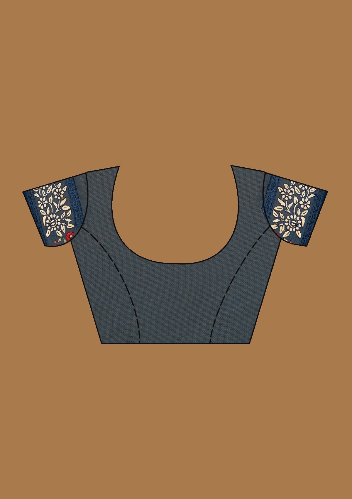 Navy Blue Threadwork Net Designer Saree - koskii
