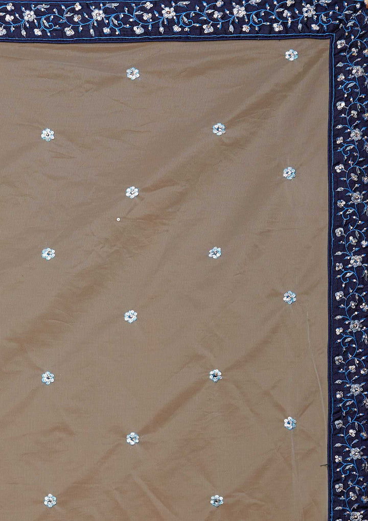 Navy Blue Threadwork Raw Silk Designer Lehenga-Koskii