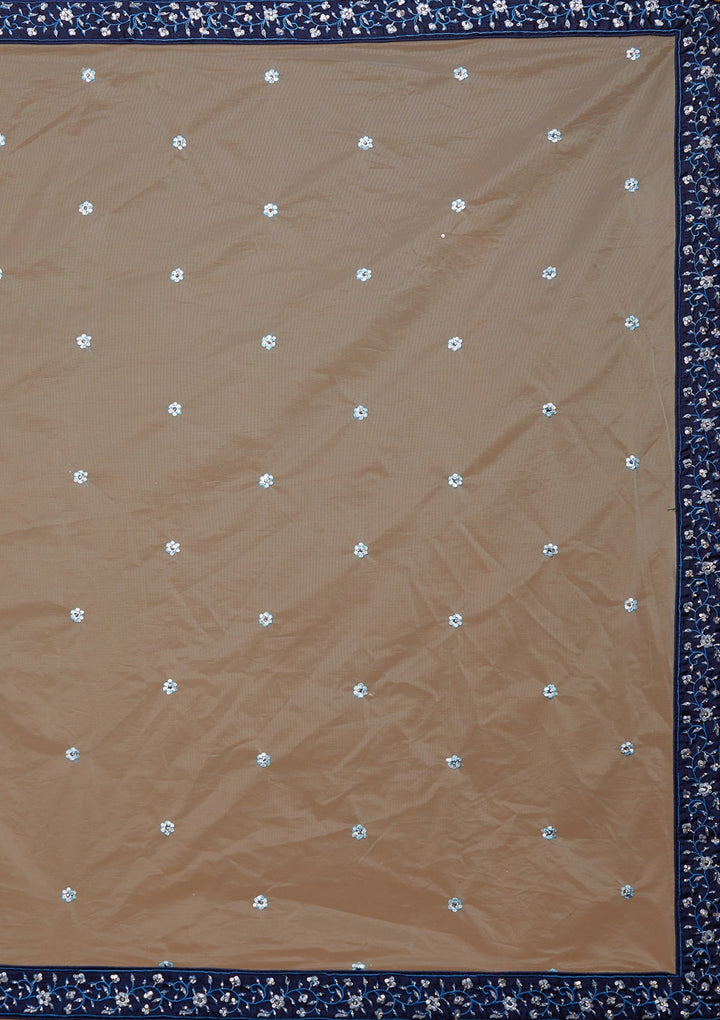 Navy Blue Threadwork Raw Silk Designer Lehenga-Koskii