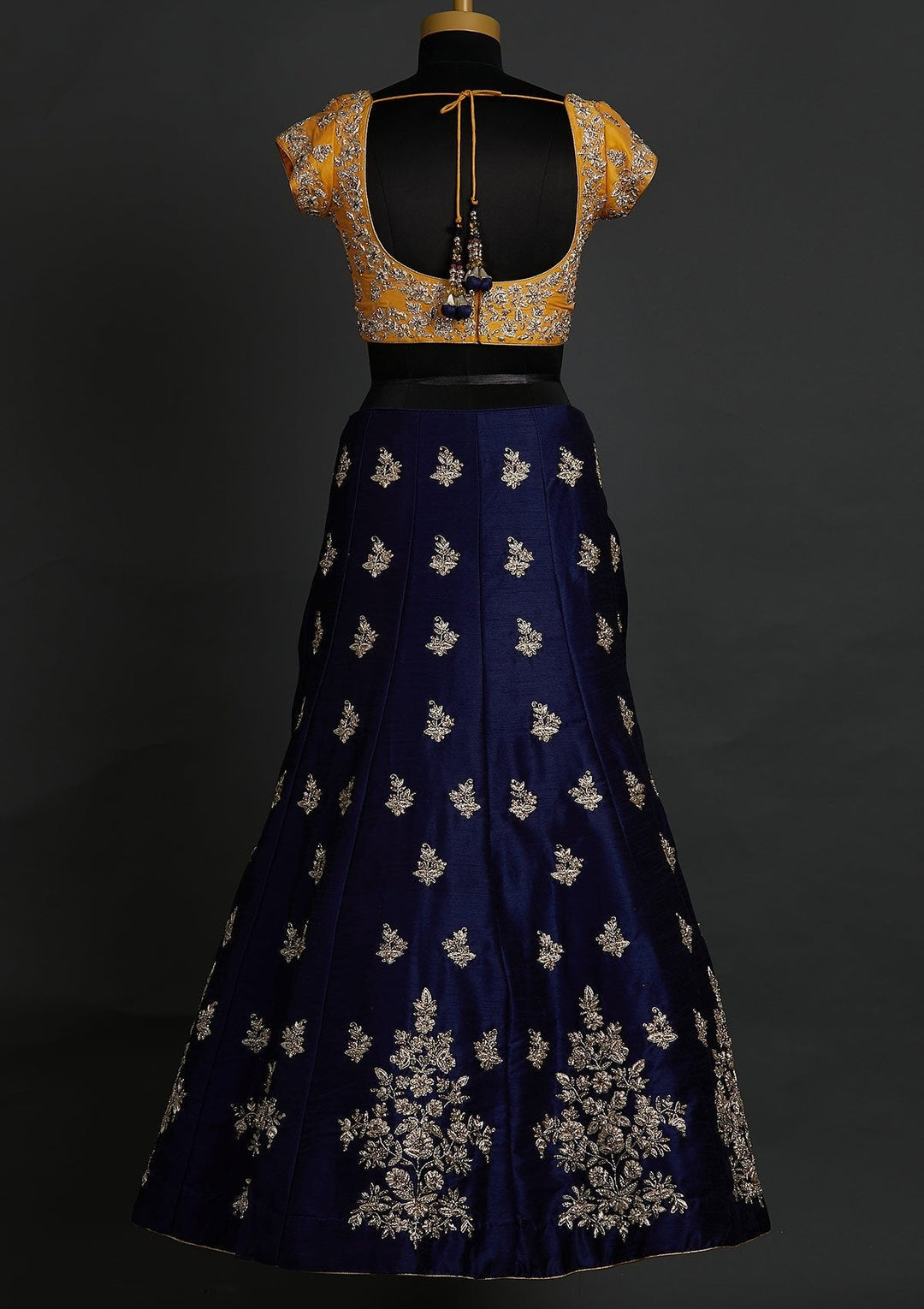 Navy Blue Zardosi Raw Silk Designer Lehenga - koskii