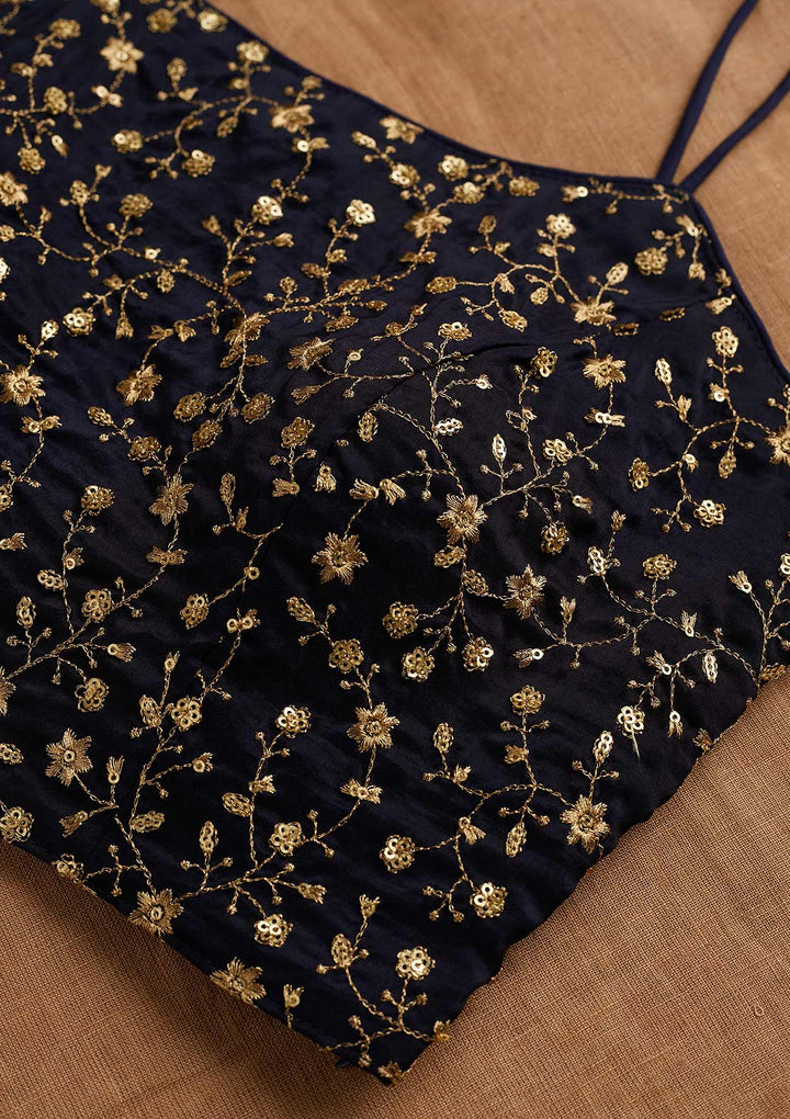 Navy Blue Zariwork Art Silk Blouse-Koskii