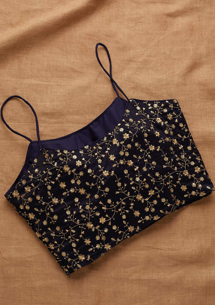 Navy Blue Zariwork Art Silk Blouse-Koskii