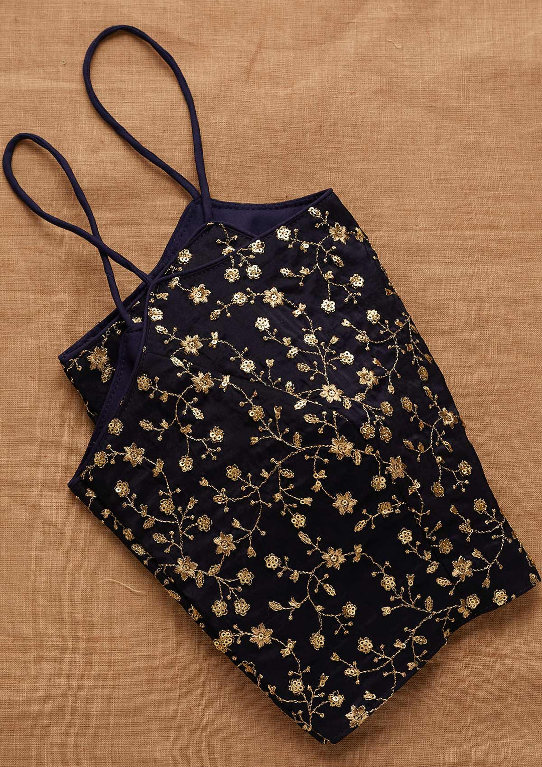 Navy Blue Zariwork Art Silk Blouse-Koskii