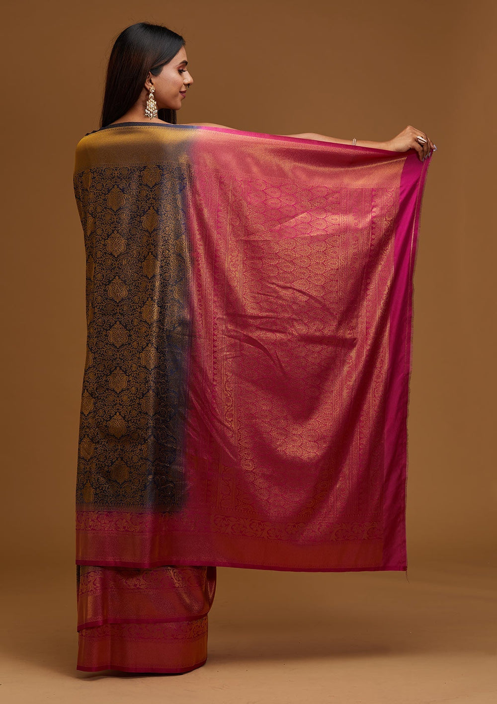 Navy Blue Zariwork Art Silk Designer Saree - Koskii