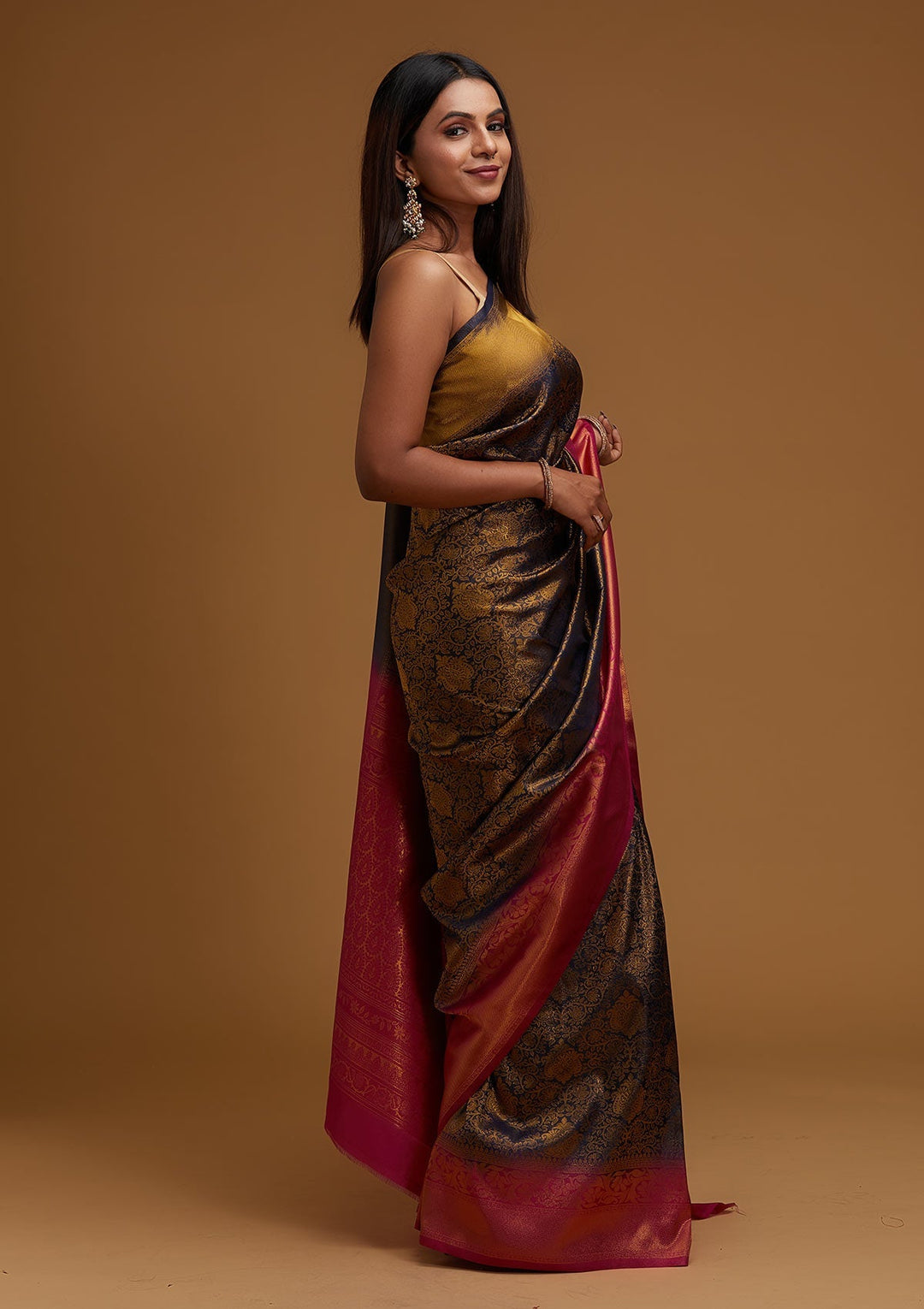 Navy Blue Zariwork Art Silk Designer Saree - Koskii