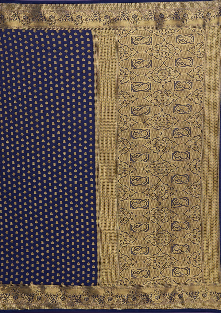 Navy Blue Zariwork Art Silk Saree-Koskii
