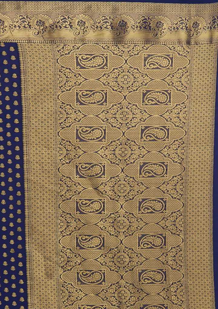 Navy Blue Zariwork Art Silk Saree-Koskii