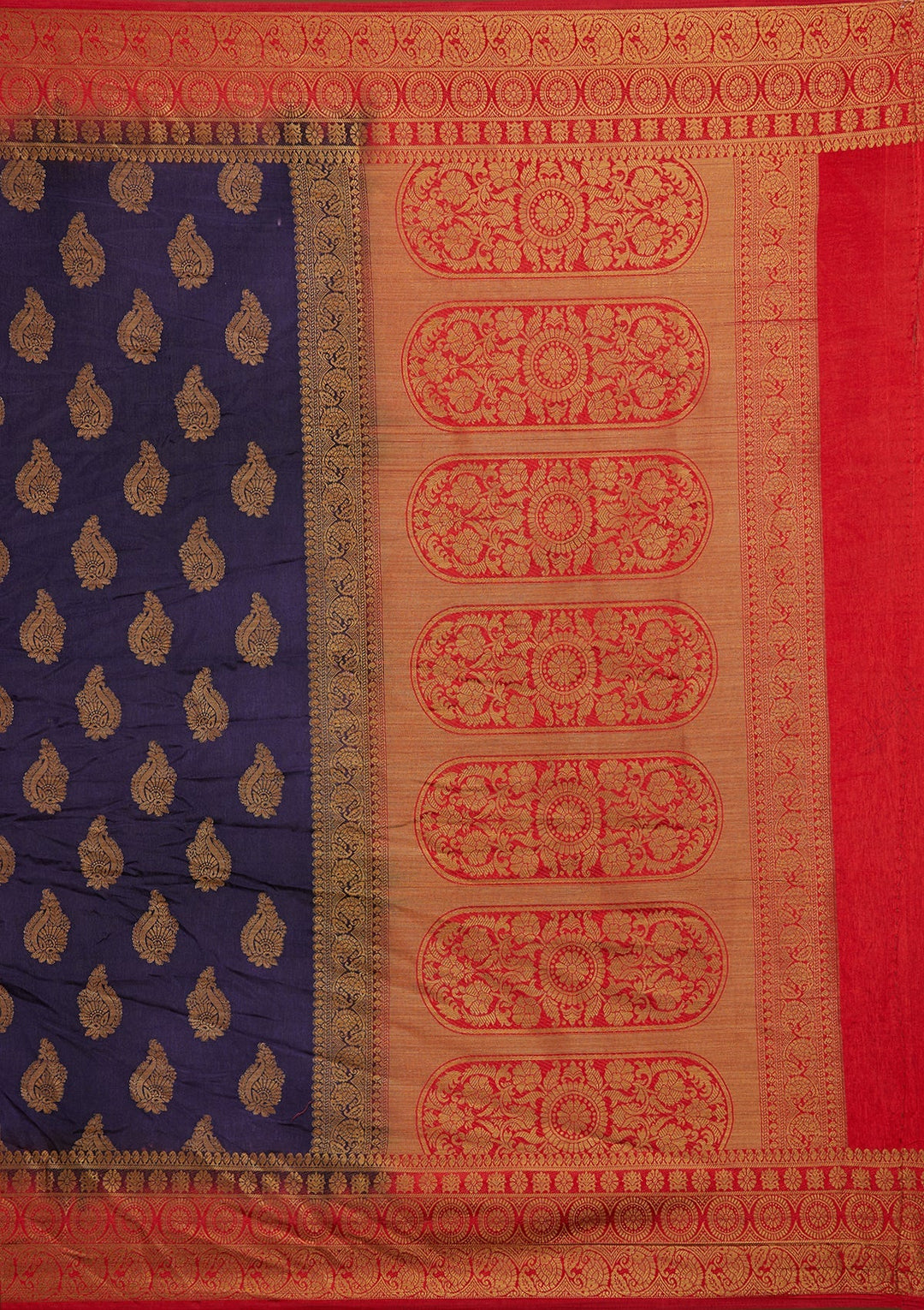 Navy Blue Zariwork Art Silk Saree-Koskii