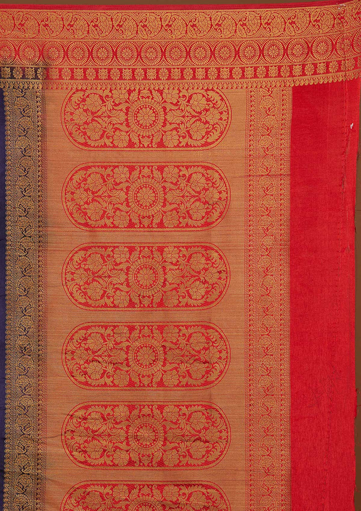 Navy Blue Zariwork Art Silk Saree-Koskii