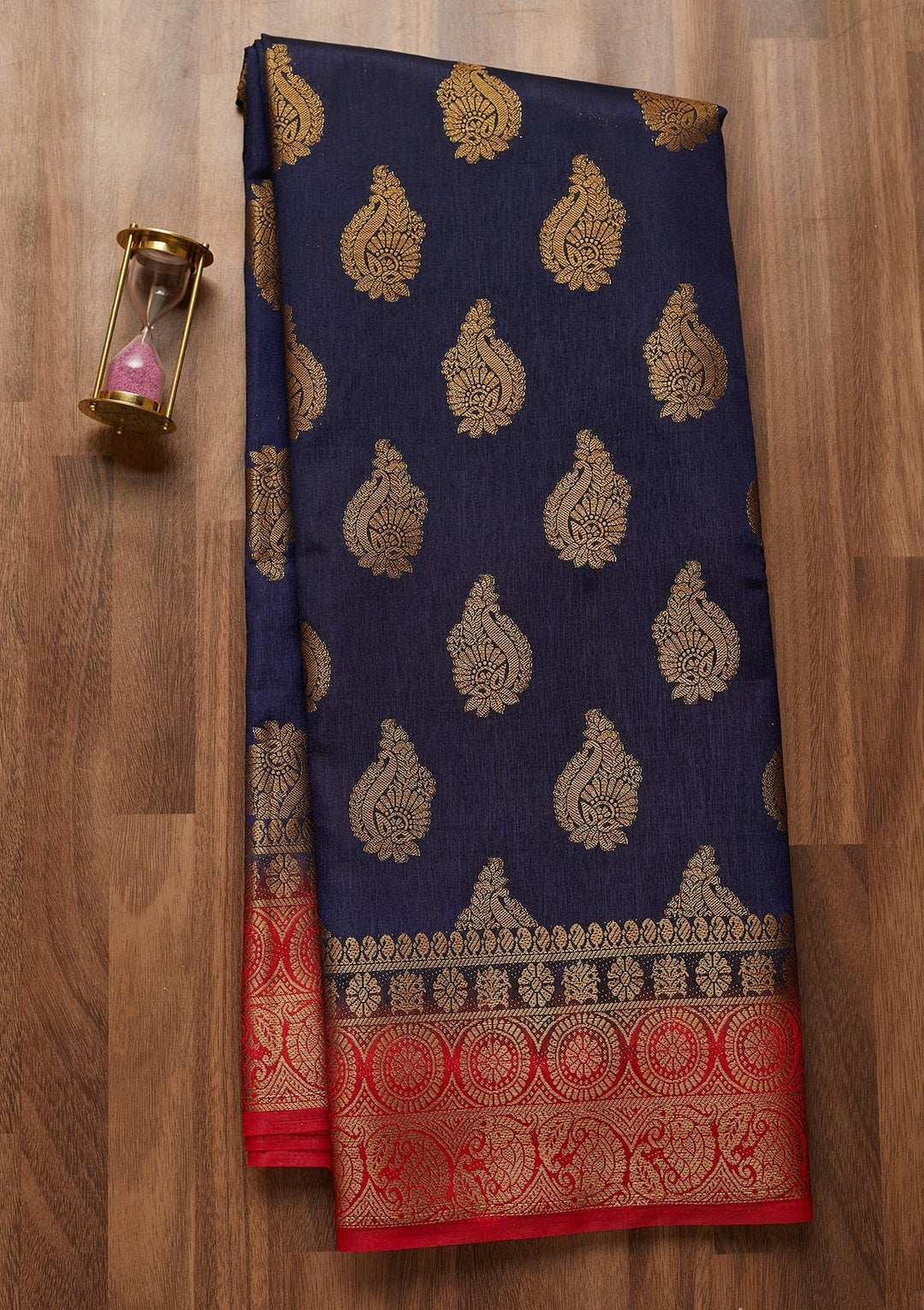 Navy Blue Zariwork Art Silk Saree-Koskii