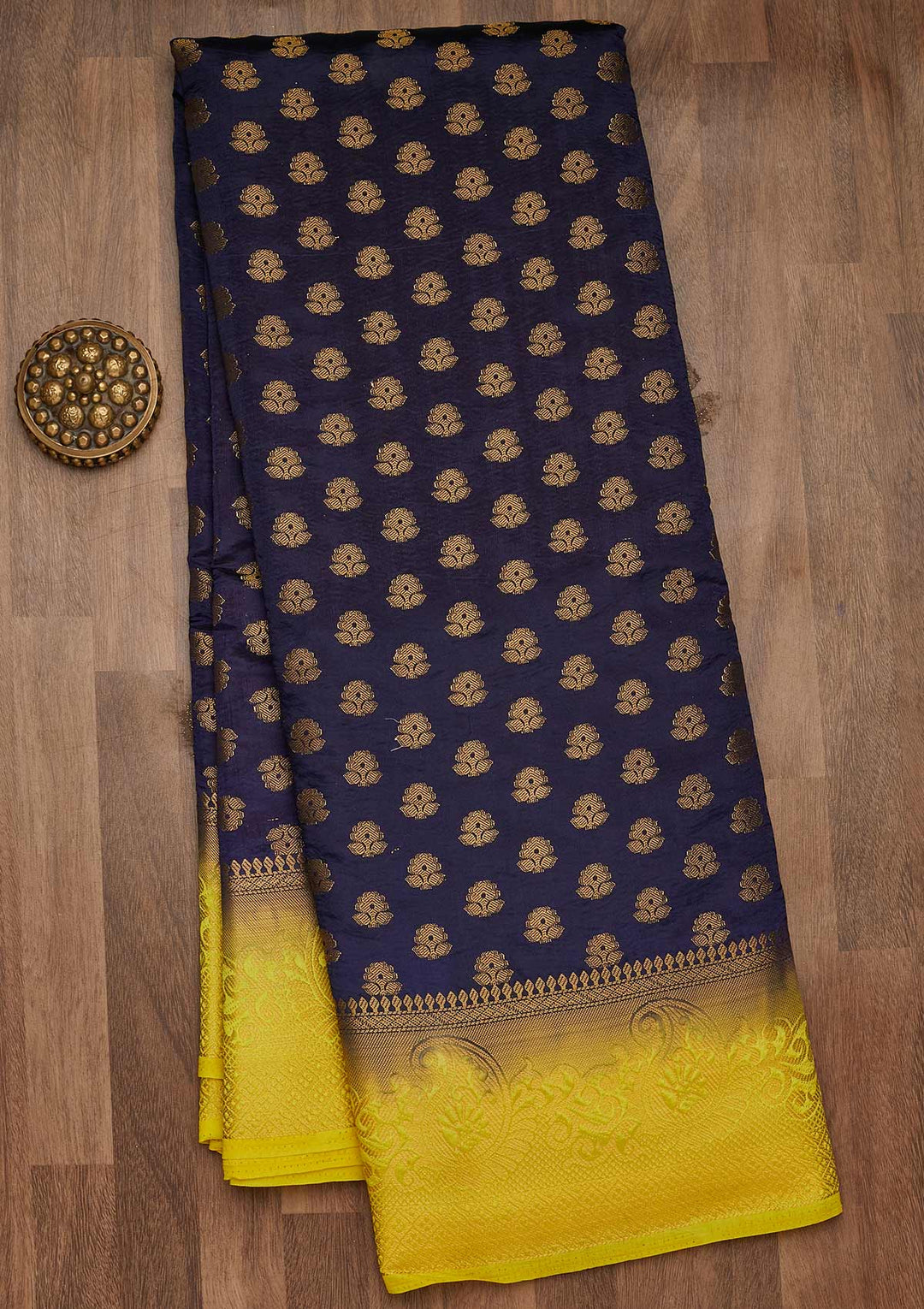 Navy Blue Zariwork Art Silk Saree-Koskii
