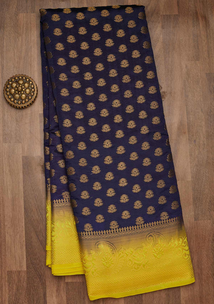 Navy Blue Zariwork Art Silk Saree-Koskii