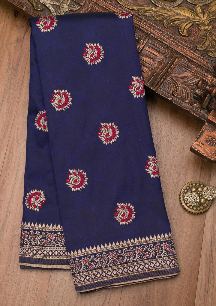 Navy Blue Zariwork Art Silk Saree-Koskii
