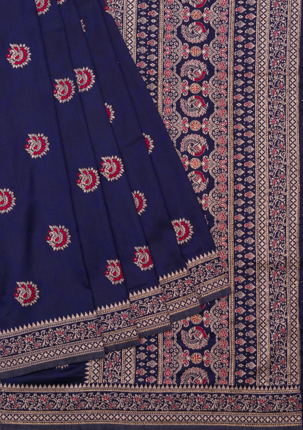 Navy Blue Zariwork Art Silk Saree-Koskii