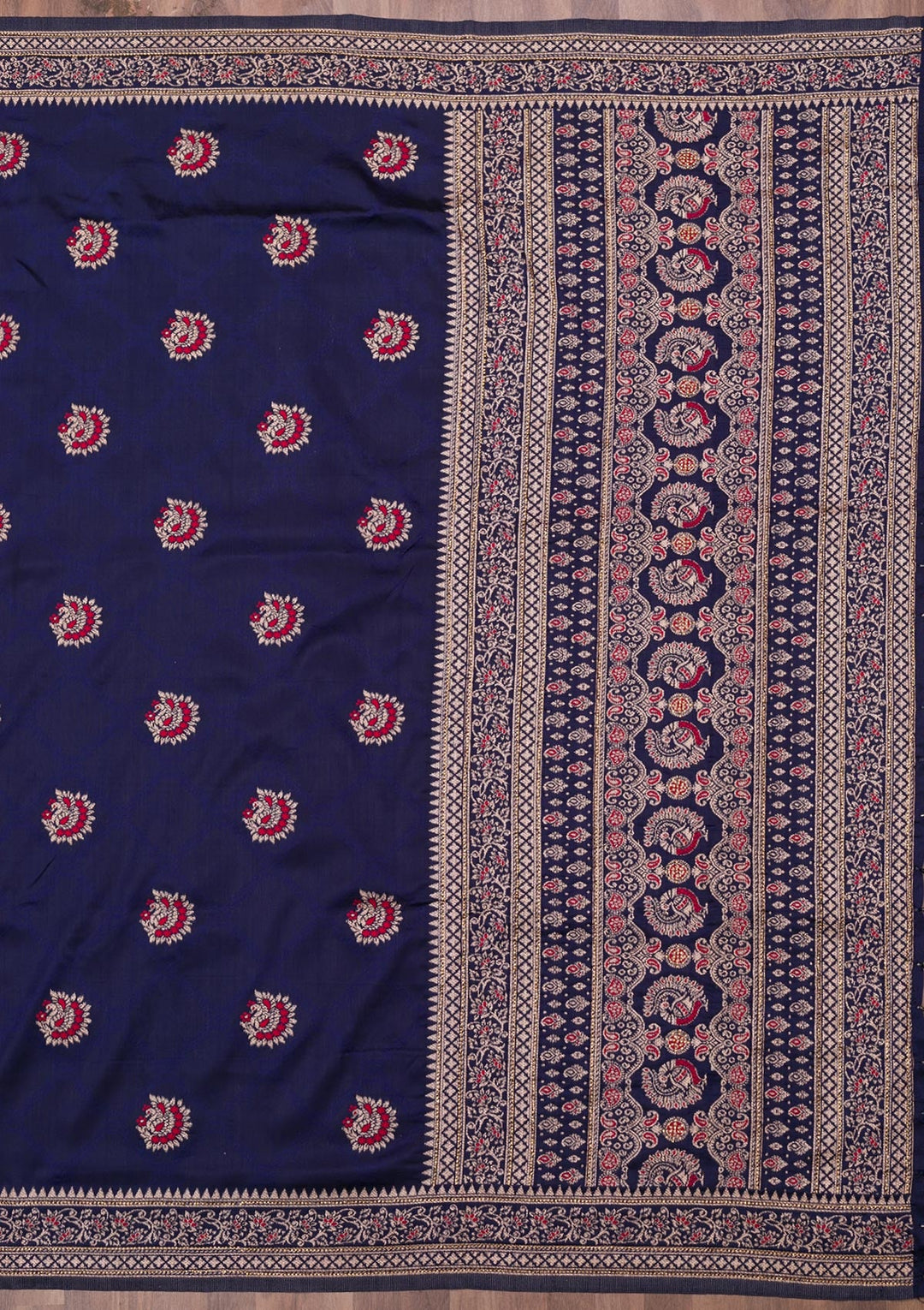 Navy Blue Zariwork Art Silk Saree-Koskii