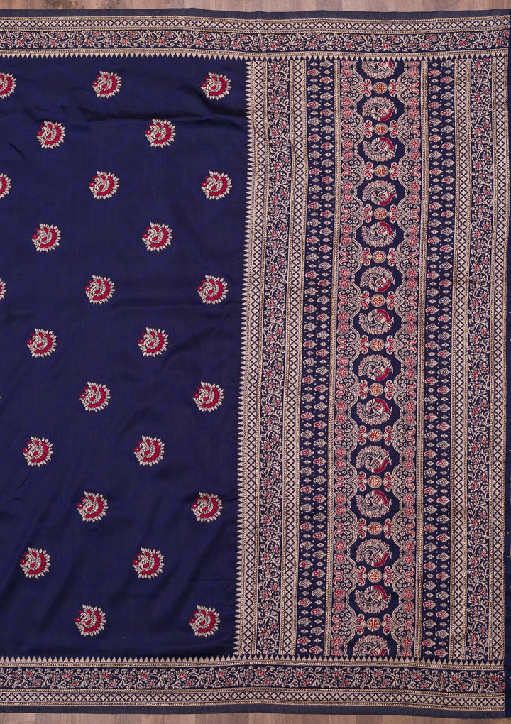Navy Blue Zariwork Art Silk Saree-Koskii
