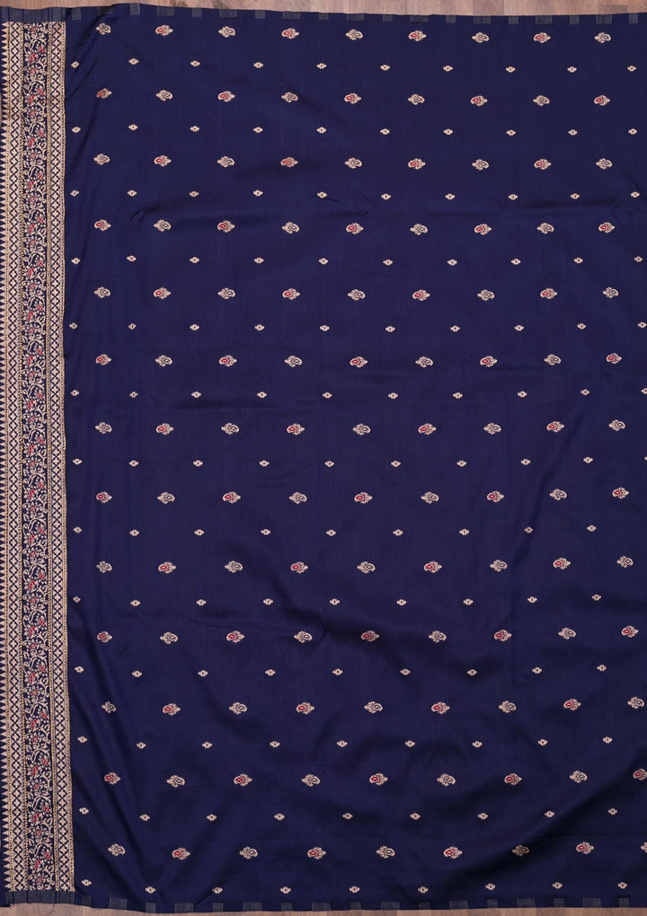 Navy Blue Zariwork Art Silk Saree-Koskii