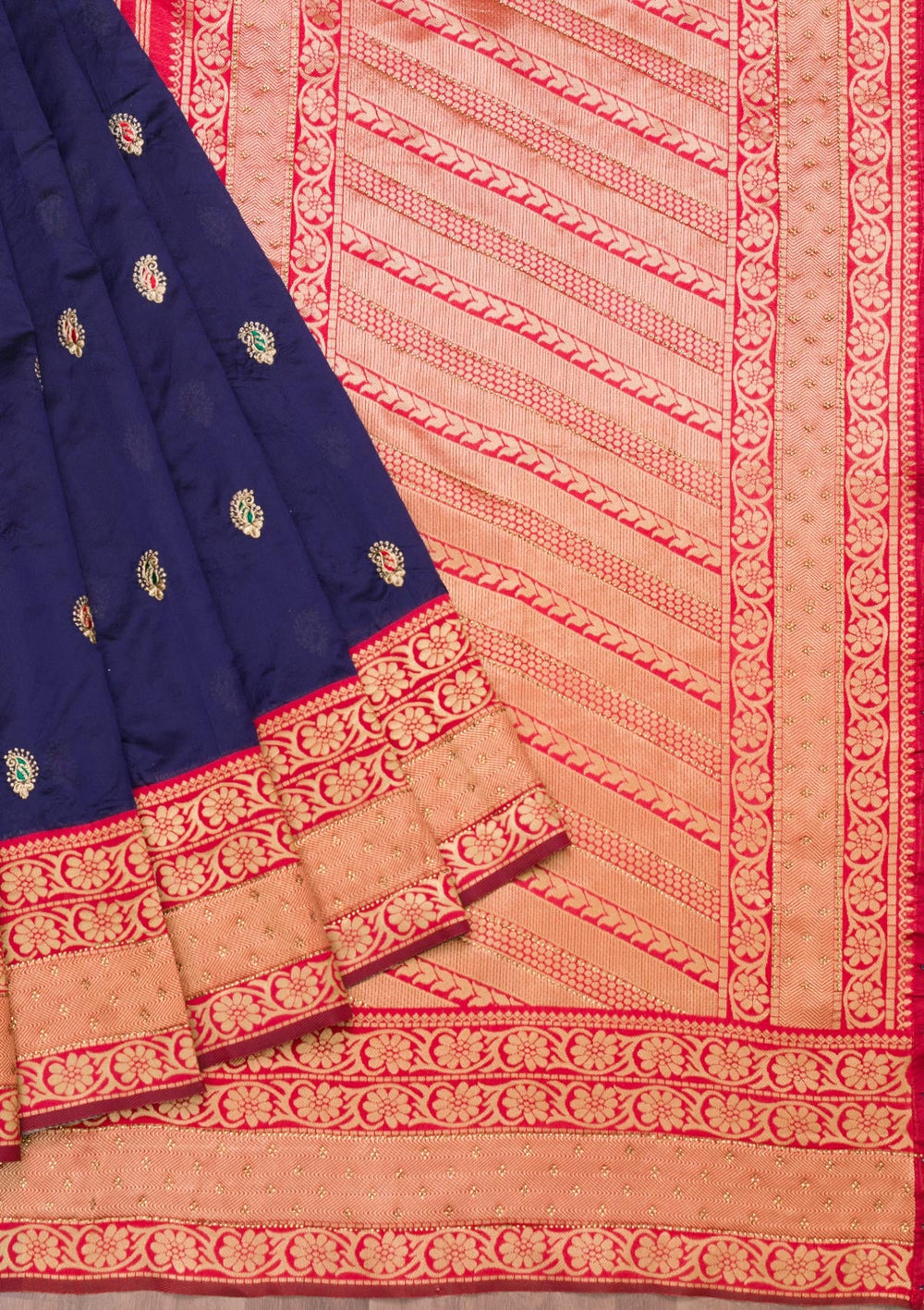 Navy Blue Zariwork Art Silk Saree-Koskii