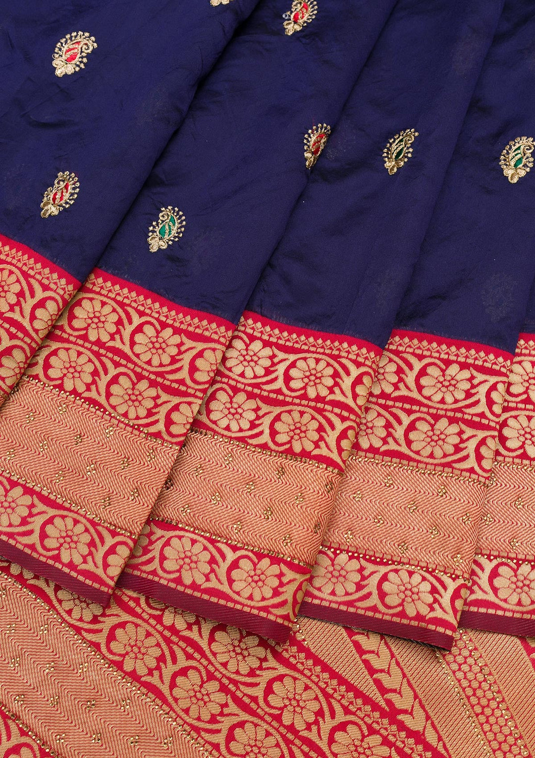 Navy Blue Zariwork Art Silk Saree-Koskii