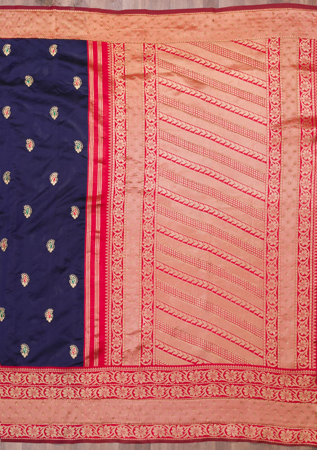 Navy Blue Zariwork Art Silk Saree-Koskii