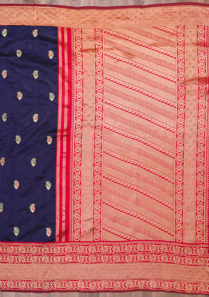 Navy Blue Zariwork Art Silk Saree-Koskii