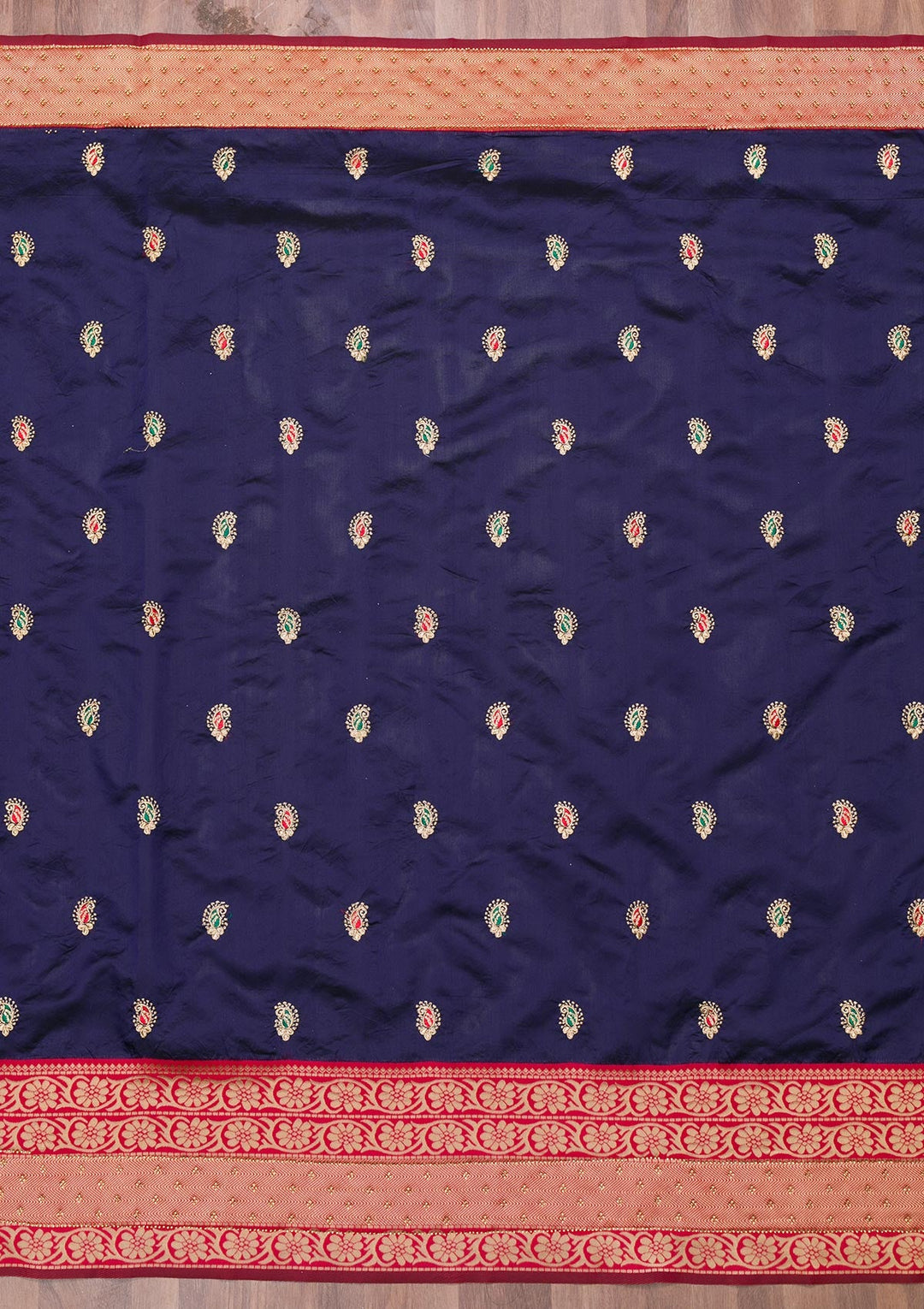 Navy Blue Zariwork Art Silk Saree-Koskii