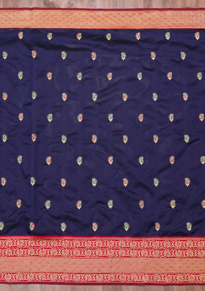 Navy Blue Zariwork Art Silk Saree-Koskii