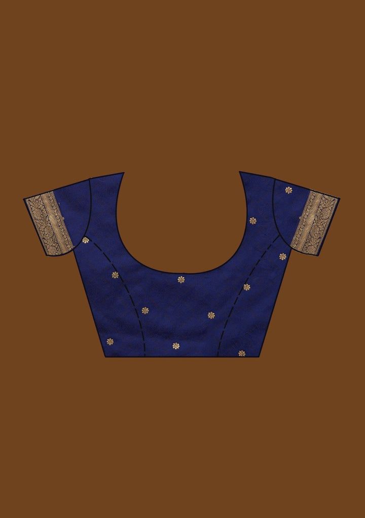 Navy Blue Zariwork Banarasi Designer Saree - Koskii