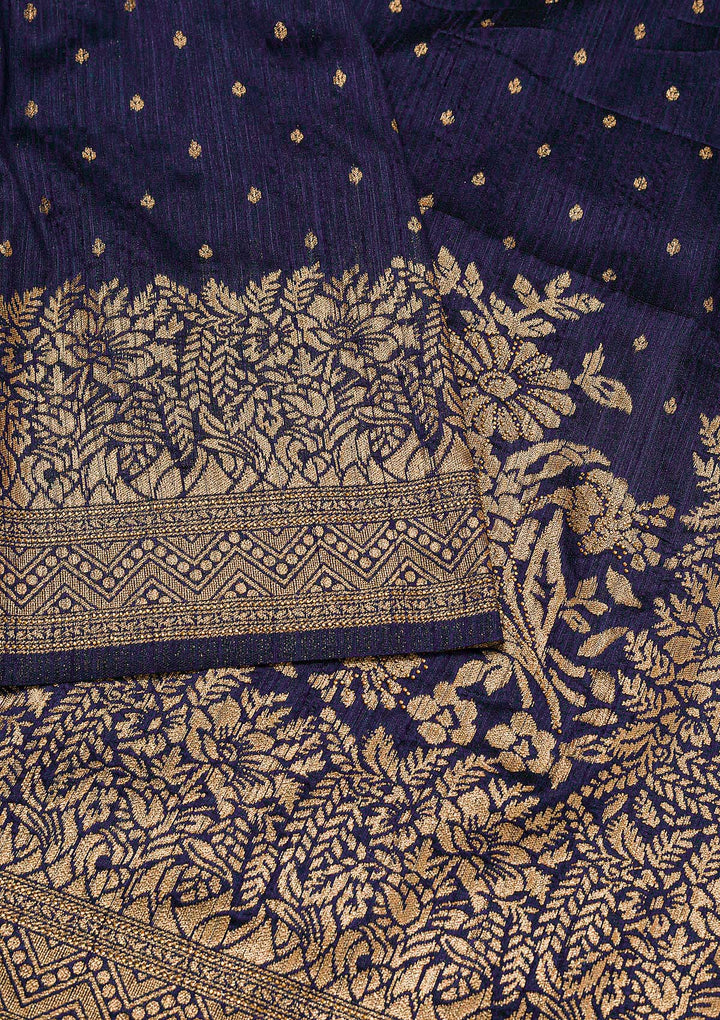 Navy Blue Zariwork Banarasi Saree-Koskii