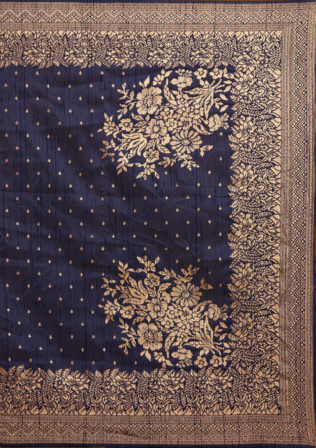 Navy Blue Zariwork Banarasi Designer Saree - Koskii