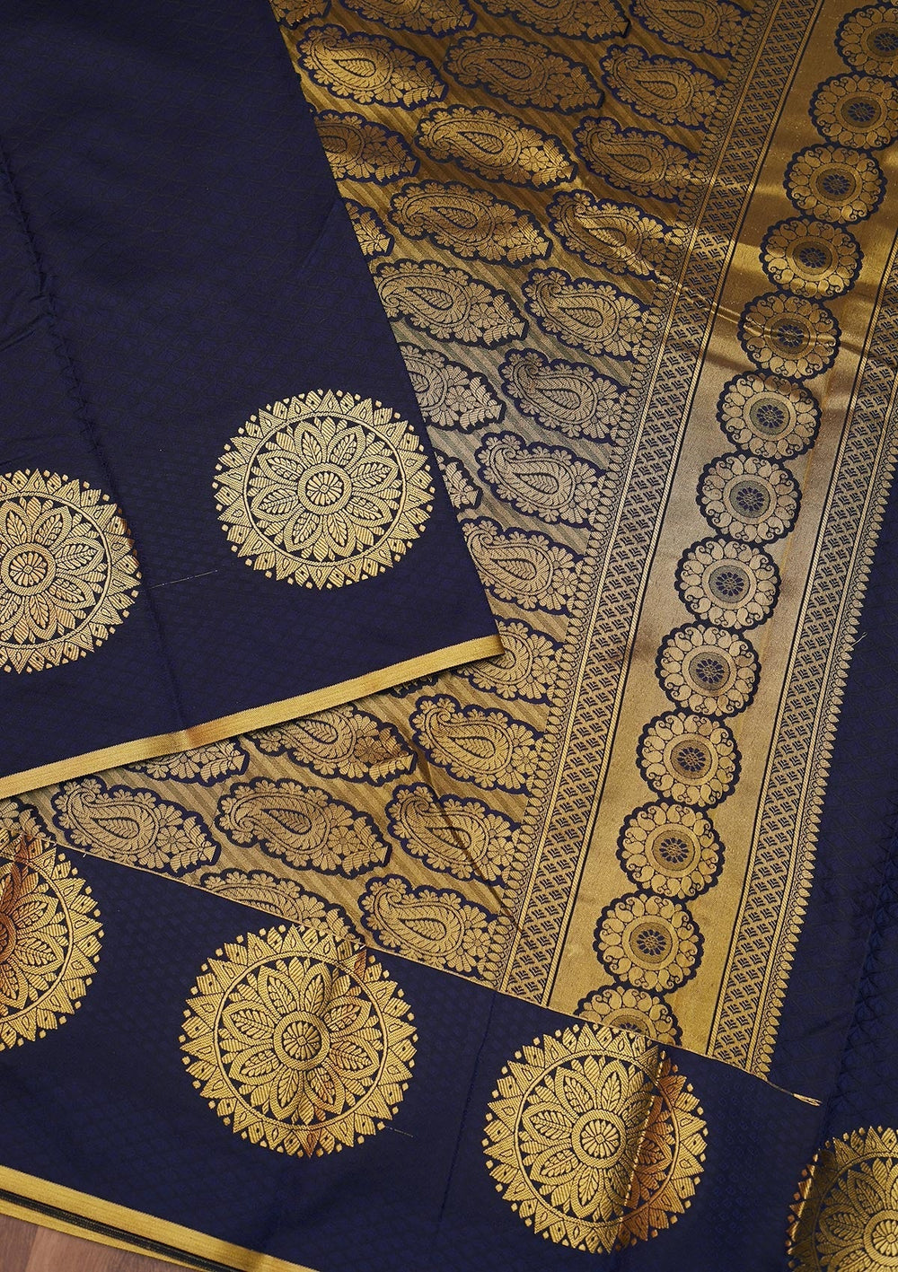 Navy Blue Zariwork Banarasi Saree - Koskii