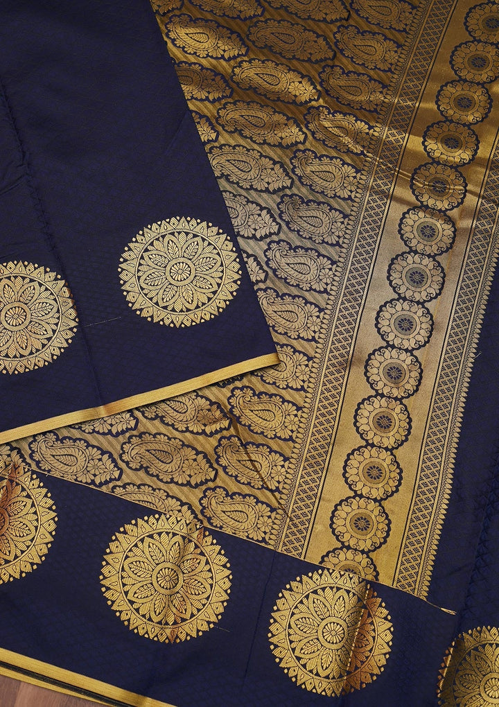 Navy Blue Zariwork Banarasi Saree - Koskii