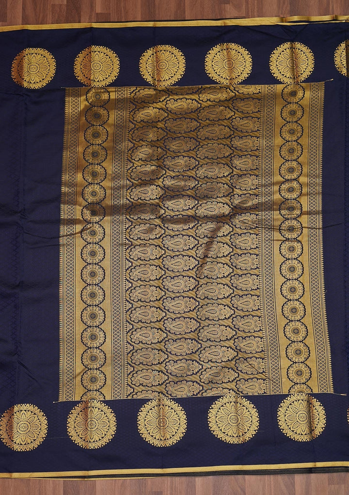 Navy Blue Zariwork Banarasi Saree - Koskii
