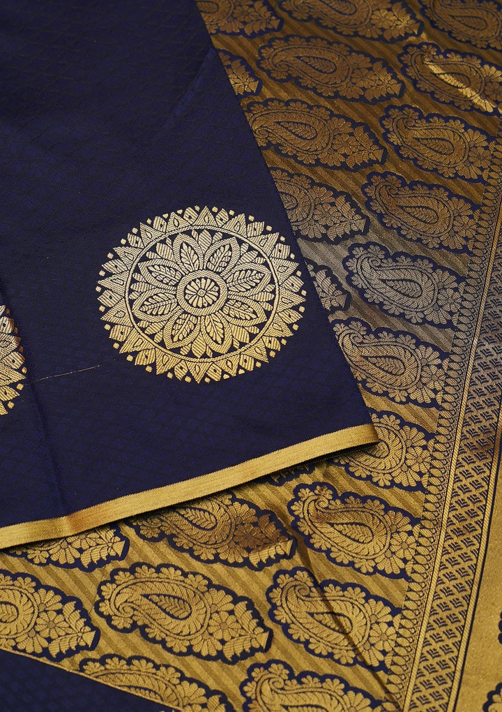 Navy Blue Zariwork Banarasi Saree - Koskii