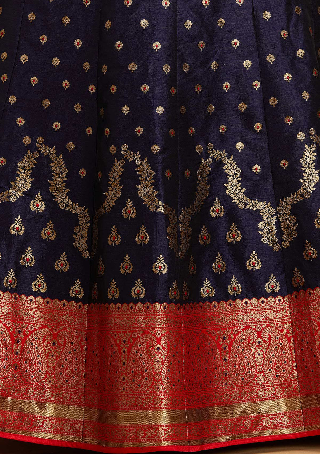 Navy Blue Zariwork Brocade Designer Semi-Stitched Lehenga - Koskii