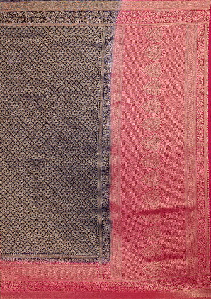 Navy Blue Zariwork Brocade Saree - Koskii